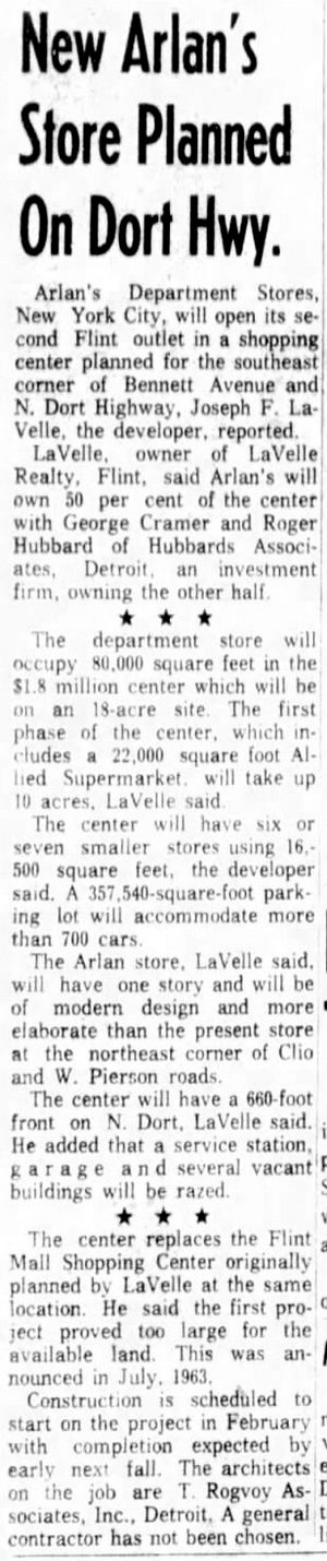 Flint Mall Shopping Center (cancelled) - Dec 12 1965 Article